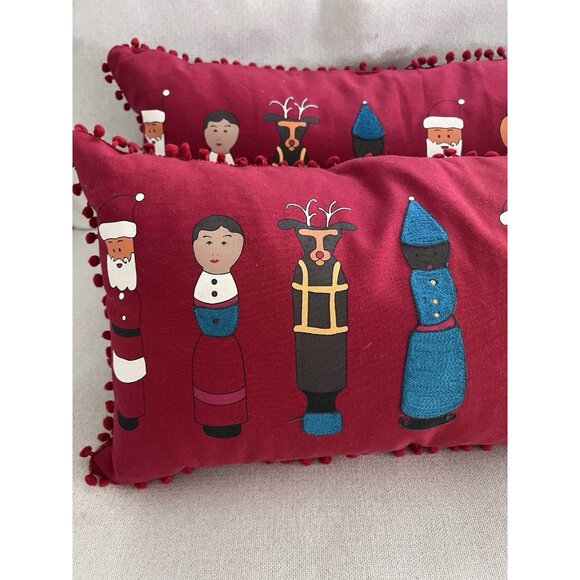 Crate & Barrel Set Of 2 Festive Christmas Lumbar Pillows Covers And Inserts - Picture 2 of 8
